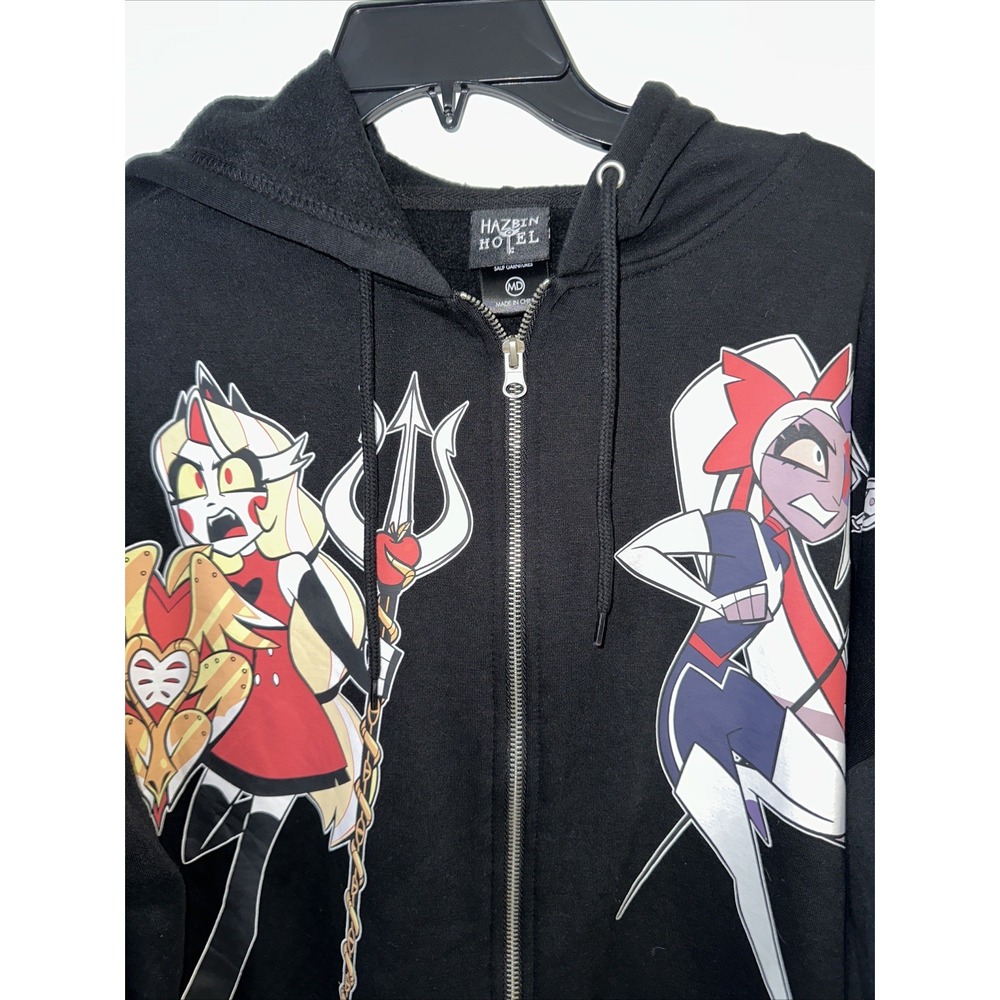 Hazbin Hotel Charlie Vaggie Zip Up Hoodie Black Hot Topic Mens Medium Fleece
